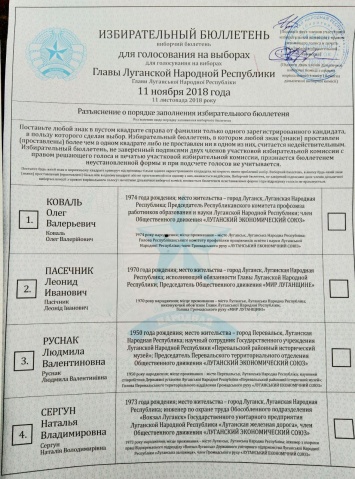 В "избирательных бюллетенях" "ЛНР" данные о кандидатах продублировали на украинском языке. Фото