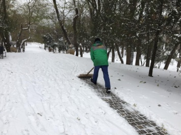 В Одессе расчищают от снега парки и бульвары