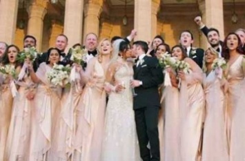 Платье с миллионами жемчужин и 22-метровая вуаль: появились первые фото со свадьбы Приянки Чопры